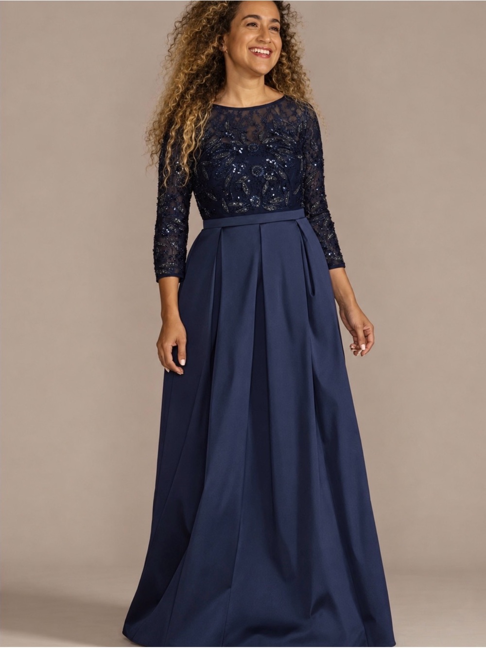 Oleg Cassini PLUS SIZE GOWN Sz 22 LACE BEADED SEQUIN BODICE ELEGANT FOR MOB